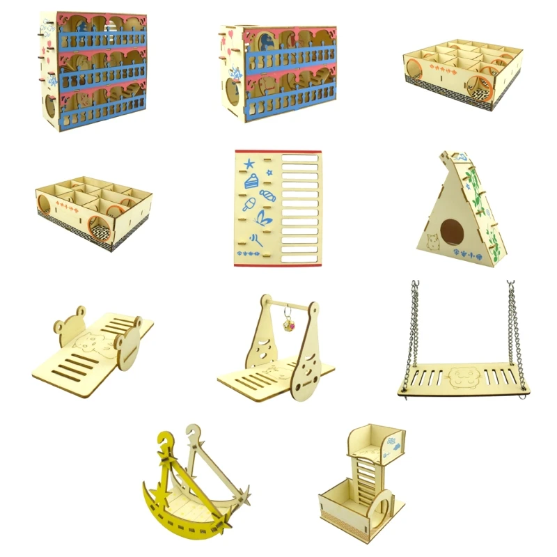 Hamster Maze Wooden Tube Tunnel Cage Seesaw House Swing Small Animals Pet Toys pet toys hamster toy small animals pet exercise toy hamster climbing toy