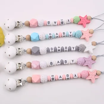 

Personalized Name Handmade Pacifier Clips Holder Chain Silicone Pacifier Chains Five Star Baby Teether Teething Chain