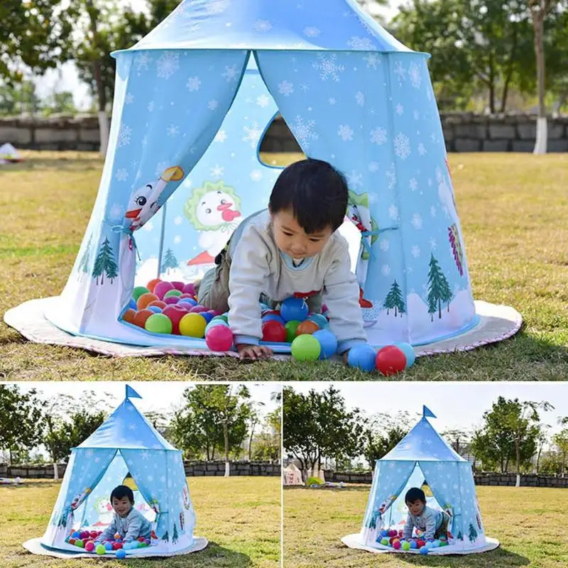 

Foldable Snowman Castle Tent Blue Flag Portable Christmas Gift Children Play Toy Simulation Modeling Easy to Accept Storage