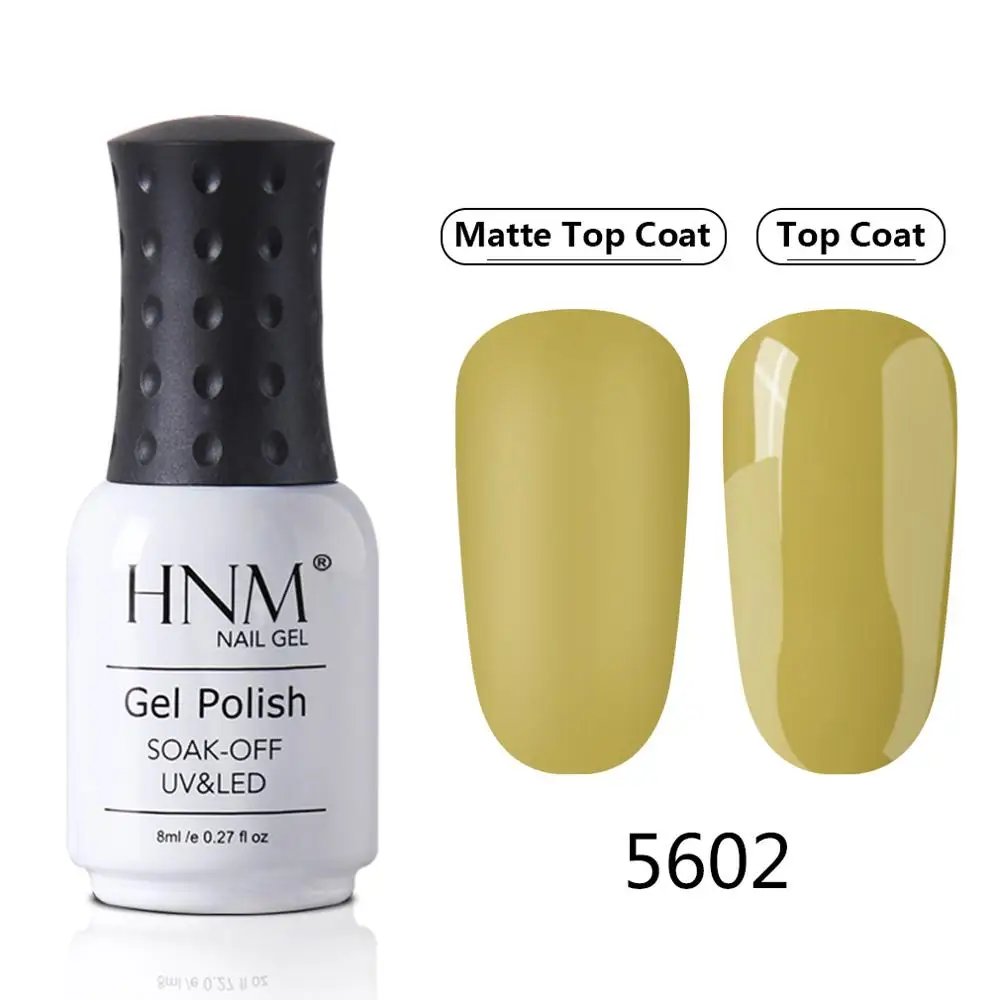 HNM Green Yellow Matte Effect Gel Nail Polish Need Matt Top Coat Base Semi Permanent UV LED Lamp Hybrid Varnishes Lacquer Gellak - Color: 5602