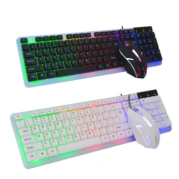 POWKIDDY  Affordable USB Wired Luminous Mouse And Keyboard Set Mechanical Feel Kit Office Game Computer Keyboard And Mouse Set 1