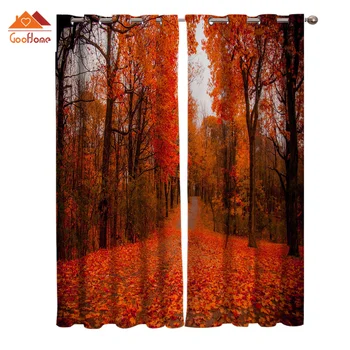 

Forest Maple Leaves Red Trees Window Curtains Living Room Outdoor Fabric Drapes Curtain Home Decor