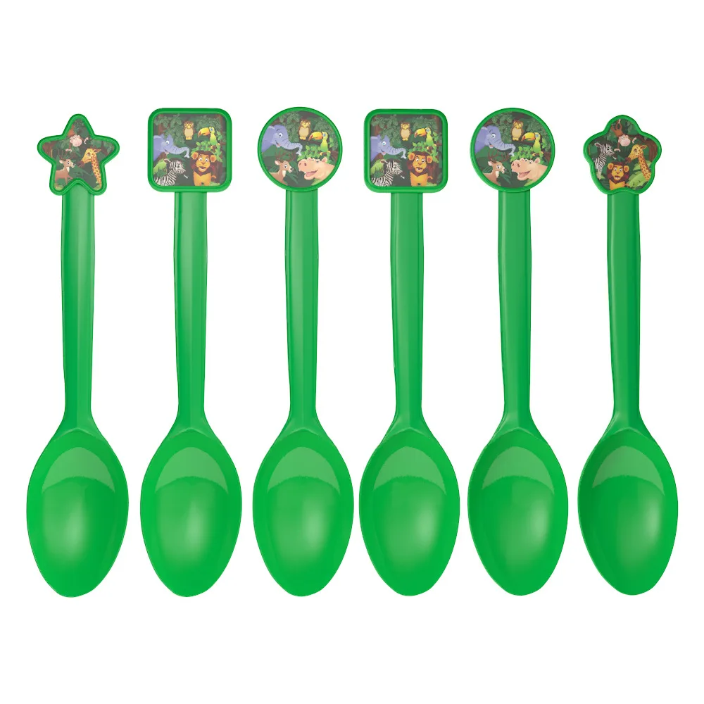 spoon-6pcs С Днем Рождения для вечеринки в стиле сафари джунгли украшения, товары для вечеринки для мальчика любимый ребенок душ День Рождения вечерние принадлежности коллекция - Цвет: spoon-6pcs