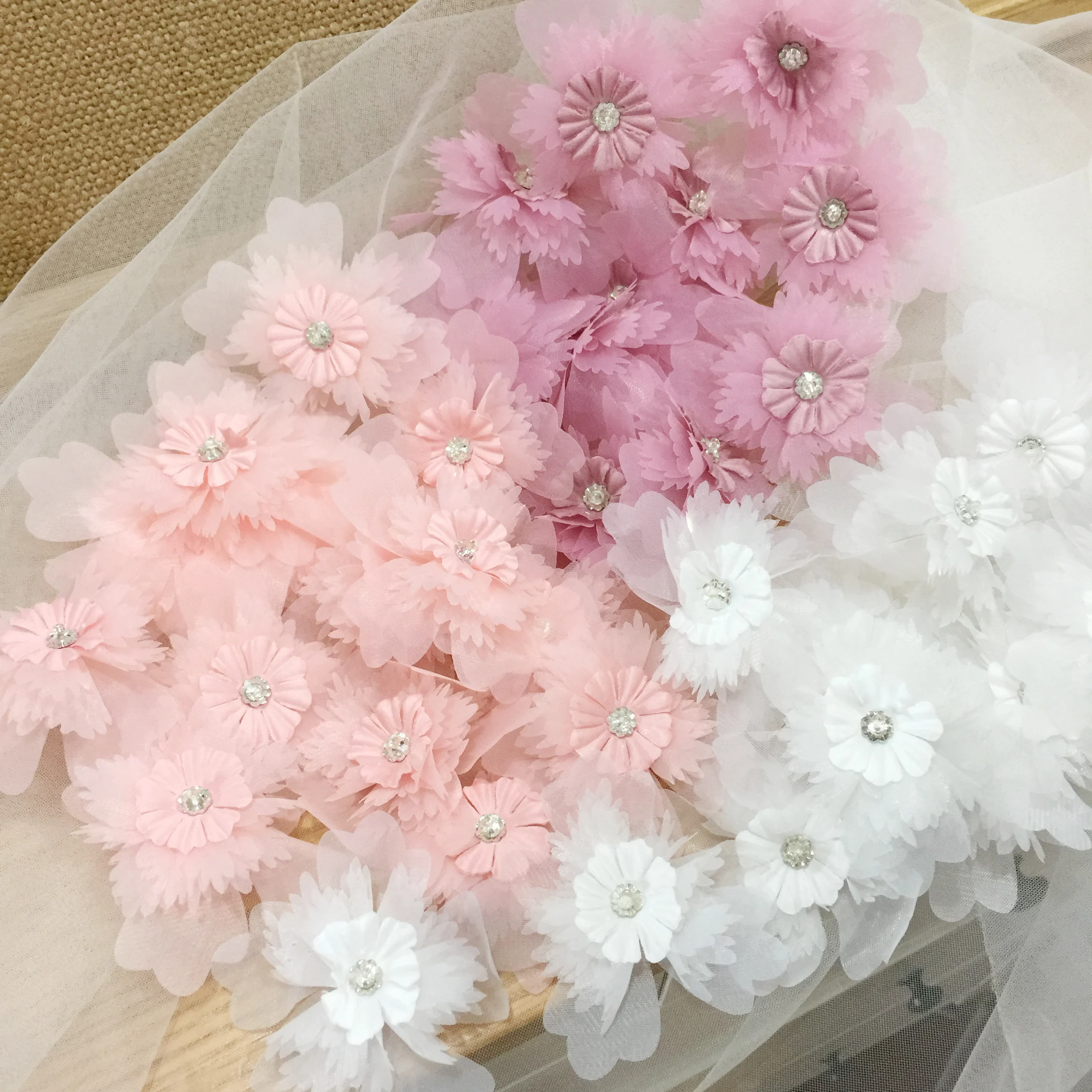 YYCRAFT 5 Yards 2.5 3D Chiffon Flower Lace Trims Bridal Bouquets Cluster Flower DIY Sewing Moss 