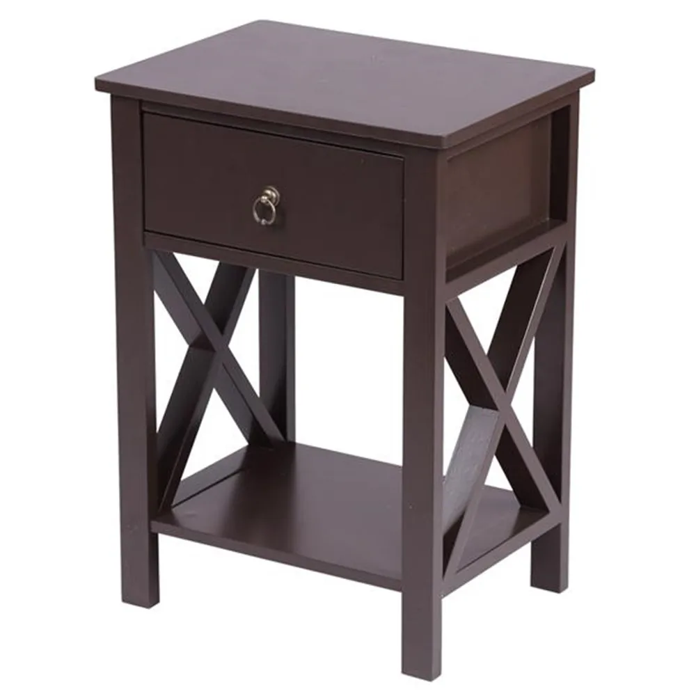 

Brown Spray Paint Cross Type Single Suction Double Layer Nightstand [40x30x55cm] night table with drawer portable table