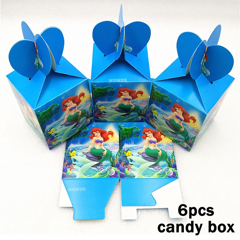 10 Kids Little Mermaid Disposable Tableware Happy Birthday Party Supplies Festival Decoration Event Party Favor Gender Reveal Girls Ariel Princess Tablecloth Caketopper - Цвет: 6Candy Box