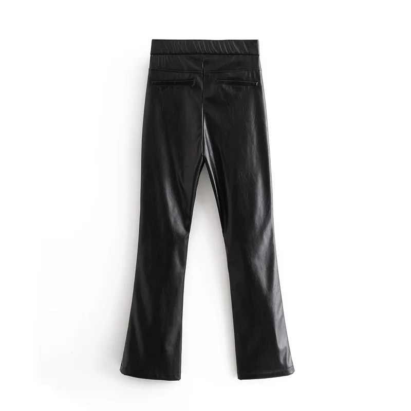 Звездный Светлячок, универсальные саморазвивающие однотонные штаны с высокой талией Za, женские, повседневные черные брюки из искусственной кожи
