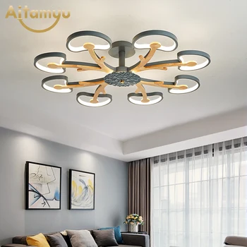 

220V Tree Shaped Gray LED Ceiling Lights For Living Room Modern White Metal Bedroom Lamp Green Ceiling Lamp Fix