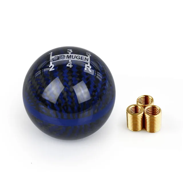 Mugen Power 5/6 Speed Racing Gear Shift knob Black Carbon Fiber With Red Line Or Blue Line for 95% cars blue and blue-5speed