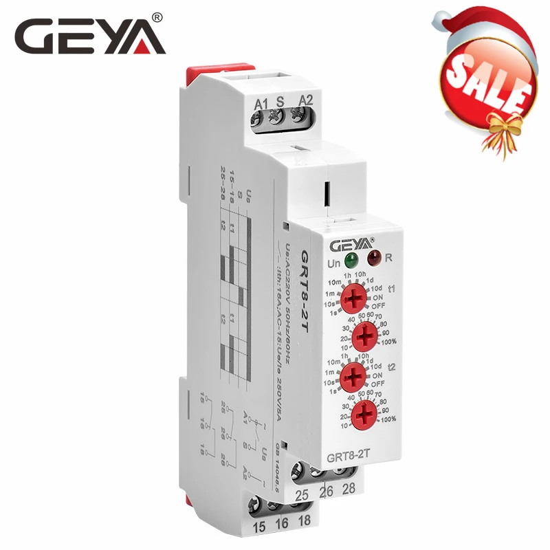 GEYA GRT8-2T реле с двойной задержкой на таймере AC230V или AC/DC12V-240V DPDT реле на din-рейке реле задержки времени