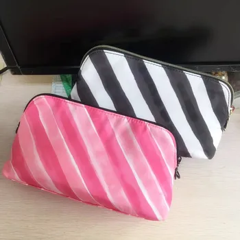 

Black Pink Striped Women Cosmetic Bag Makeup Travel Make Up Bag Beauty Wash Organizer Toiletry pouch Storage Case