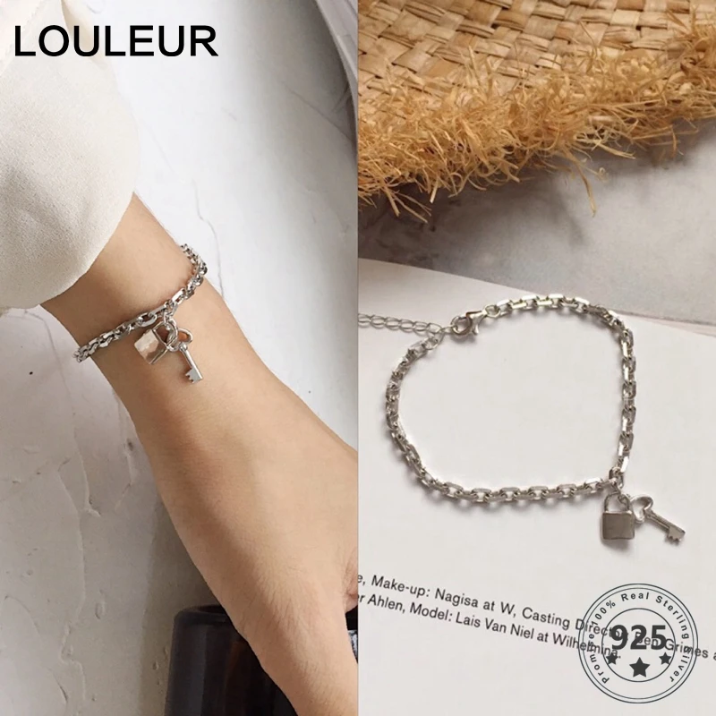 LouLeur, 925 пробы, серебряный, сердце, ключ и замок, браслет, модный, персонализированный, женский, роскошный, браслеты для женщин, хорошее ювелирное изделие, подарок