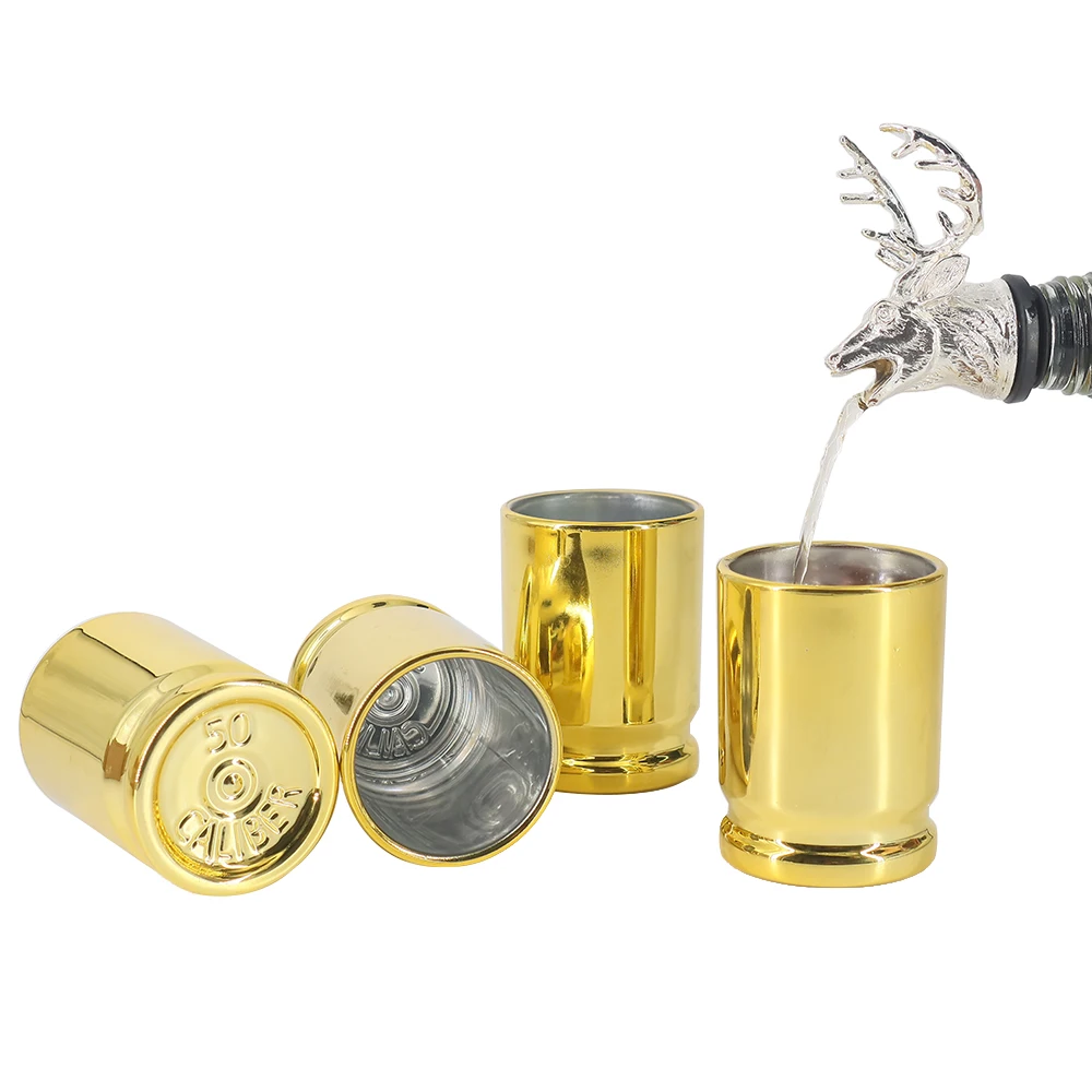 2 or 4 Pcs Set 50 Caliber Plastic Golden Shiny Surface Bullet Drinking Cup Shot Glass Opaque Mug Wineglass Novelty  Gift