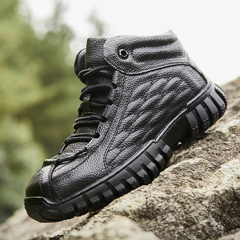 Waterproof Trekking Mountain Shoes Outdoor Hunting Tourism Hiking Shoes Genuine Leather Climbing Men Sneakers Plus velvet warm