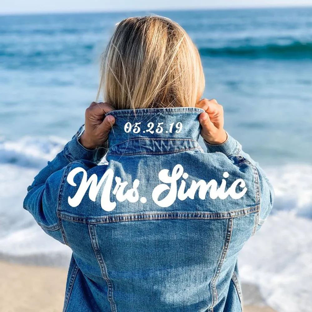 

personalise name date Mrs Denim Jacket, Future Mrs Jacket, Bridal Jackets, Bridesmaid jean jacket, Custom Denim Bride Jacket