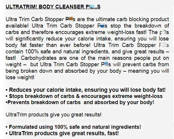 ULTRA TRIM CARB Пробка-CARB блокатор таблетки потеря веса макс