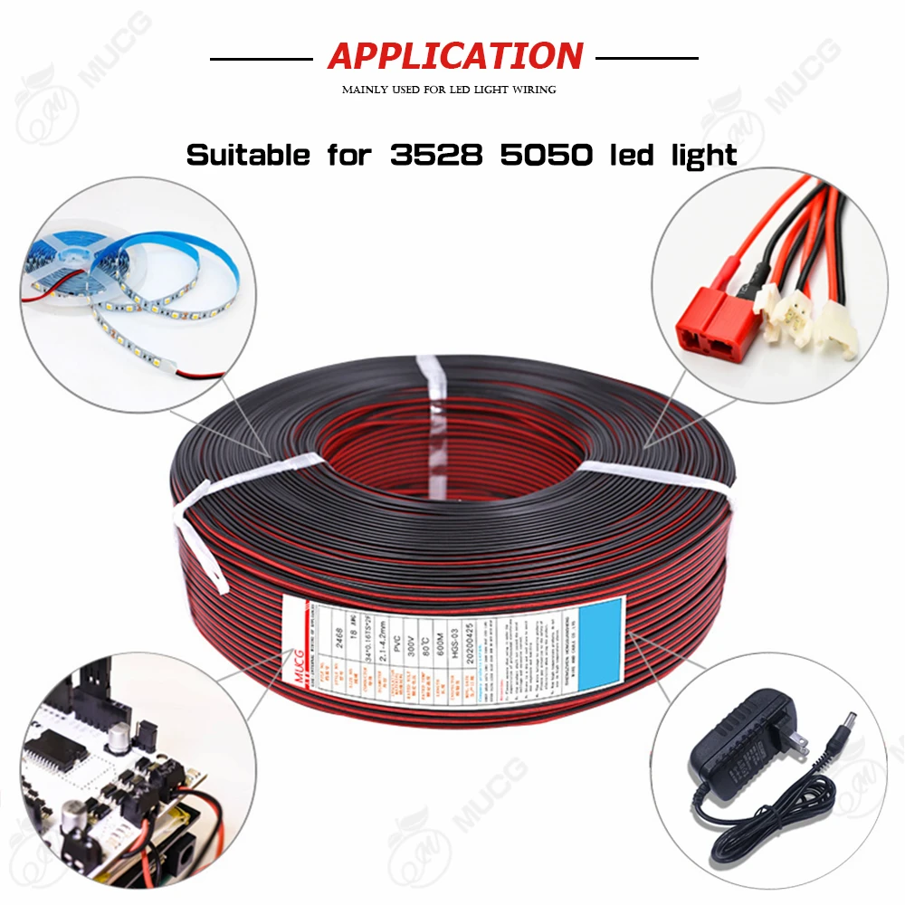 2 pin kabel rot schwarz Elektrische Flache draht 5v 12v led Automotive  18awg Auto Elektrische Drähte 16awg 20awg 16 18 20 24 26 28 awg