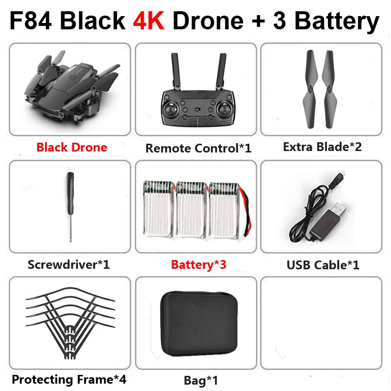 F84 Радиоуправляемый Дрон с камерой 4K HD Follow Me высота холдинг широкий угол Wi-Fi FPV складной Профессиональный вертолет Квадрокоптер игрушки - Цвет: F84 Black 4K 3B