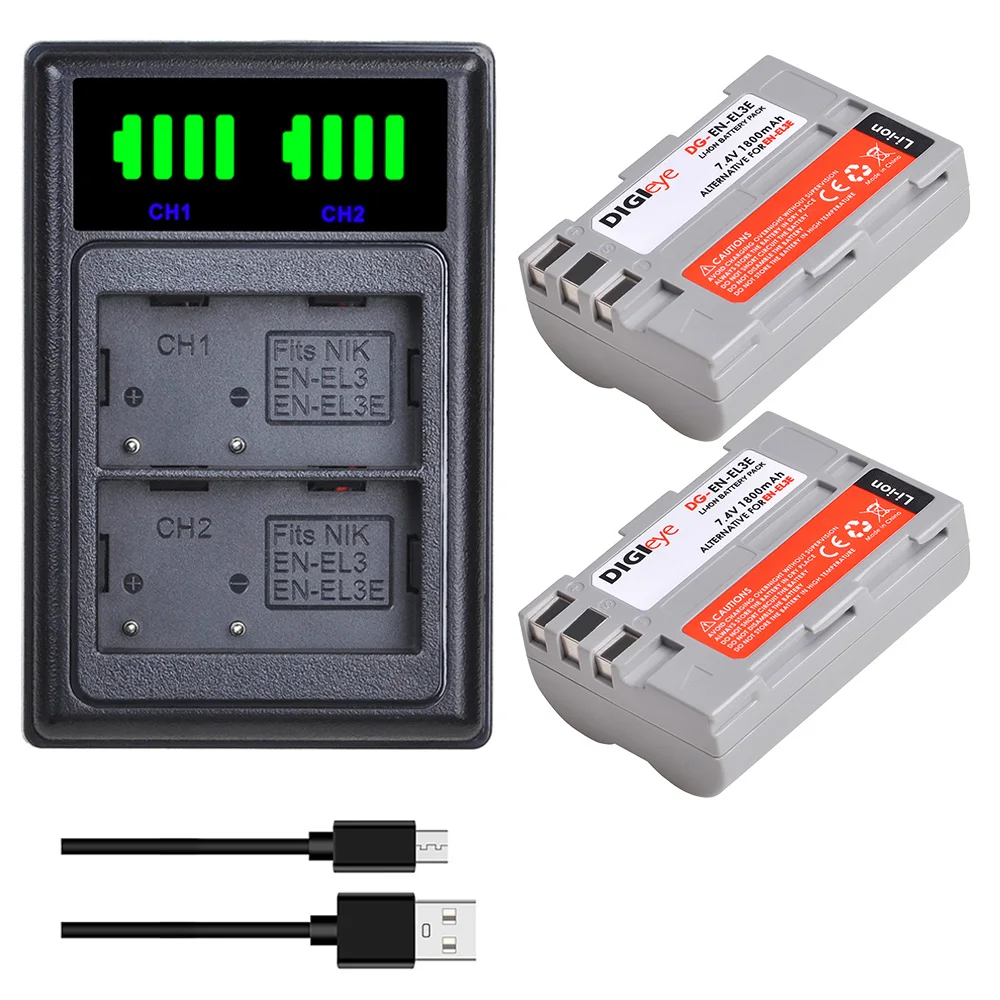 

2X EN-EL3e EN EL3E EL3 Battery + LED Dual USB Charger for Nikon D50, D70, D70s, D80, D90, D100, D200, D300, D300S, D700 Camera