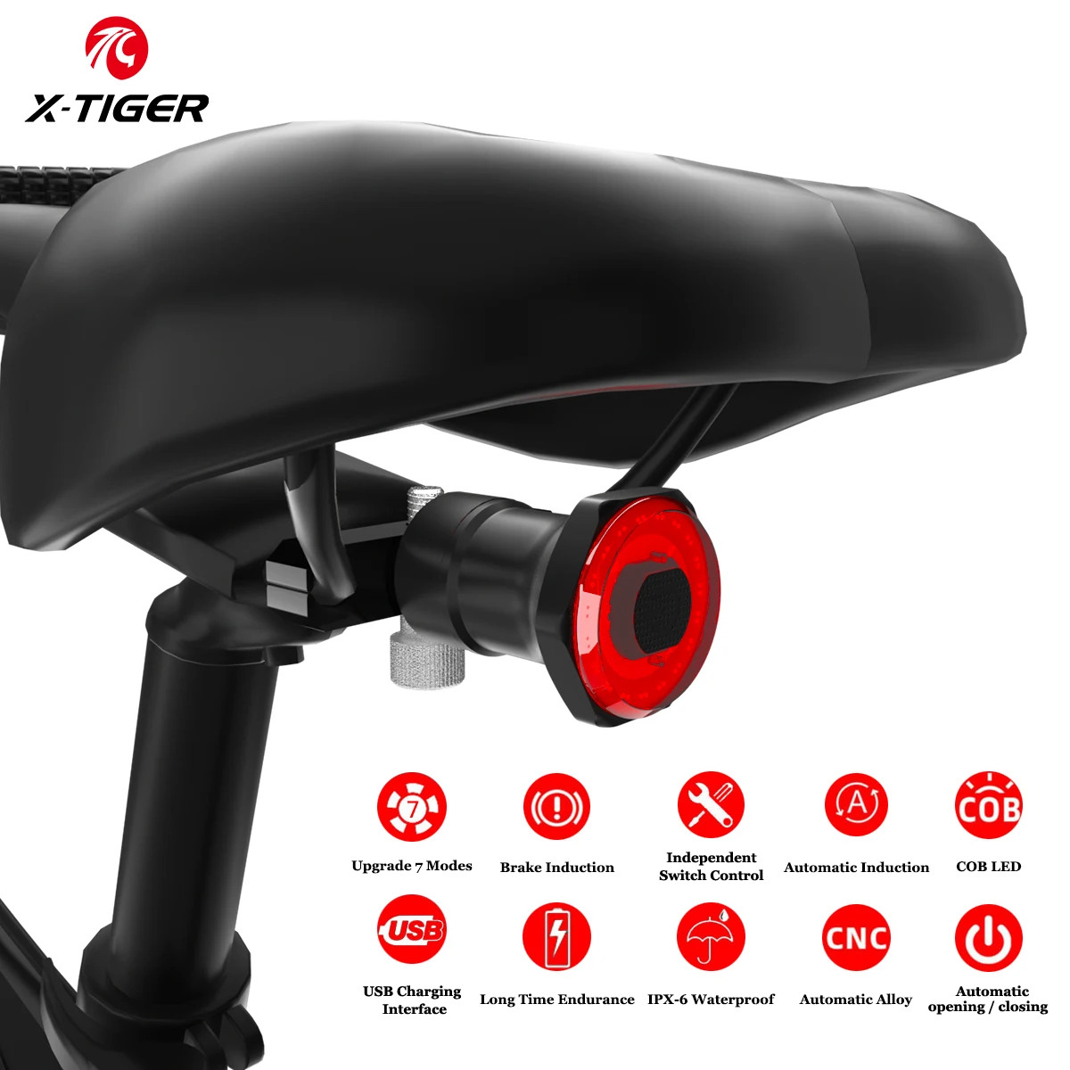 X-TIGER Bike Smart Brake Sensing Light IPX6 Waterproof MTB Bicycle Auto Light Rear USB Charging Cycling Taillight With COB LED