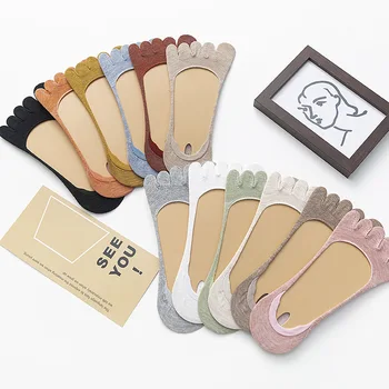 

Summer Fashion Women's Candy Color Five Finger Toes Sock Invisible Non Slip Ankle Cotton Blend Socks Meias 1 Pair