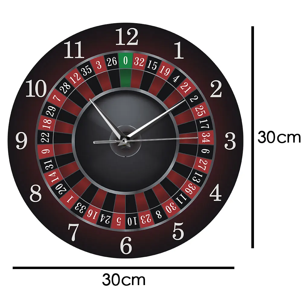 Poker Roulette Wall Clock With Black Metal Frame Las Vegas Game Room Wall Art Decor Timepiece Clock Watch Gambling Casino Gift silent clock