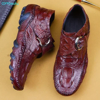 

QYFCIOUFU Crocodile Skin Ankle Boots Genuine Leather Men Loafers Mens Shoes Moccasins Man's Casual Boat Driving Lofer Moccasin