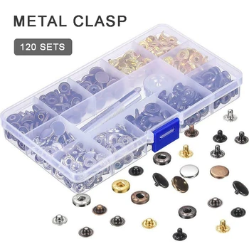 

120 sets Durable Sew Button 12.5mm Snap Fastener Buttons Canvas Leather Tool Press Stud Button for Hats Jeans Belts Shoes DIY
