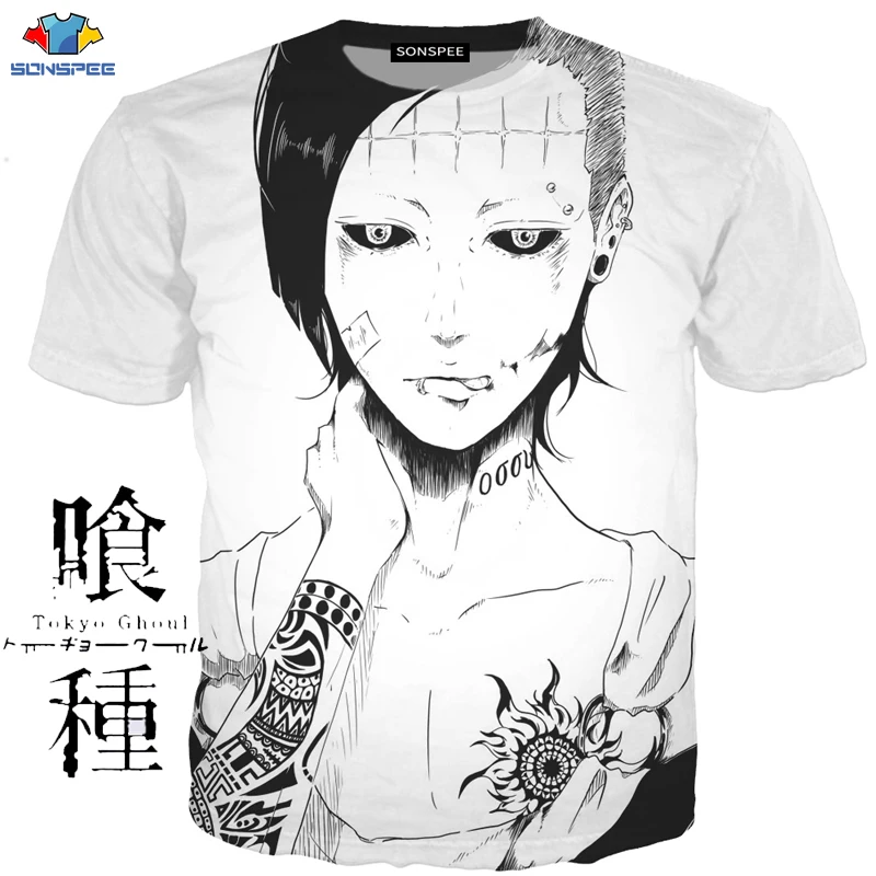 Футболка SONSPEE аниме Харадзюку Токийская одежда Гуль нейтральная Повседневная модная футболка для взрослых футболка с короткими рукавами детская футболка для косплея