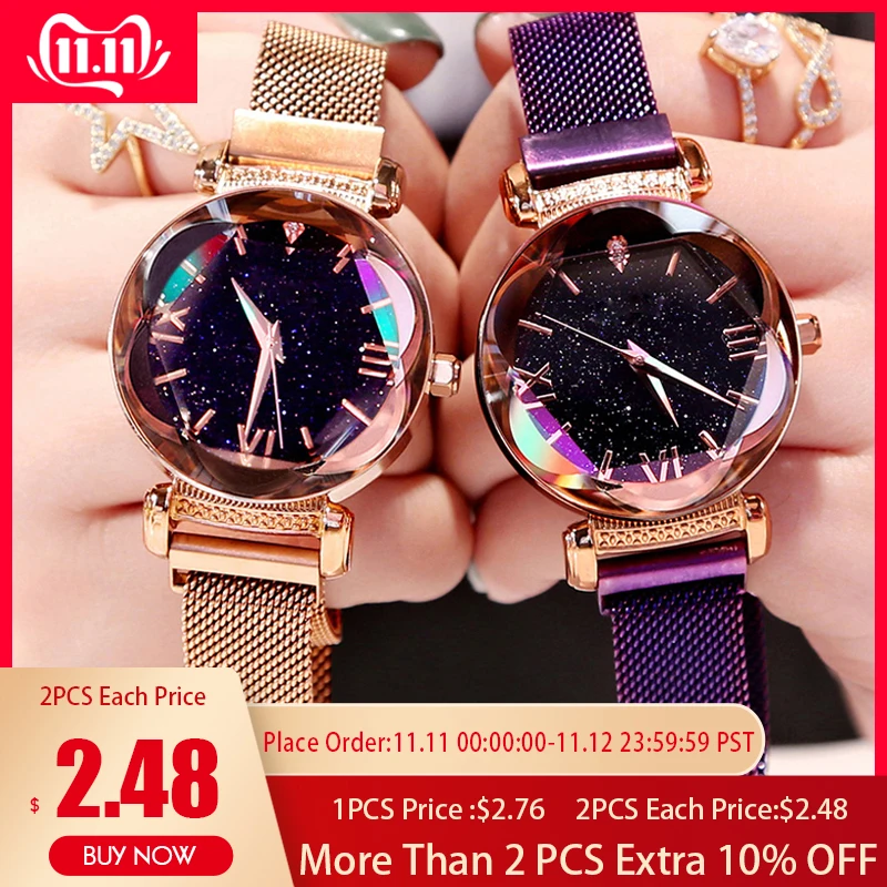 

Luxury Women Magnetic Watches Personality Romantic Starry Sky Bracelet Watch Roman Numeral Desgin Quartz Clock Relogio 2019