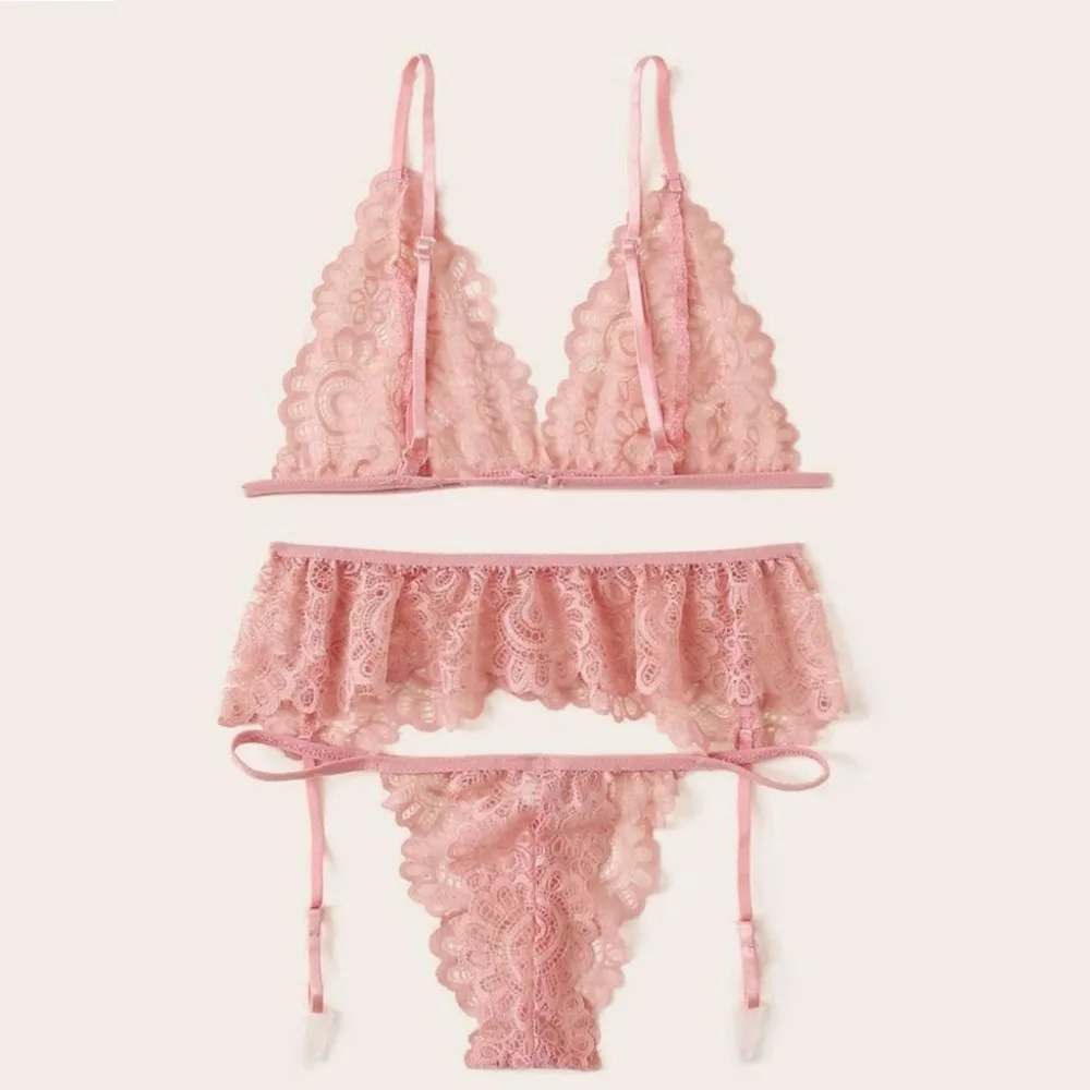 Женское сексуальное нижнее белье, кружева, Babydoll, прозрачный беспроводной бюстгальтер, набор, стринги, нижнее белье, ночное белье, наборы бюстгальтер+ трусы, S-XL