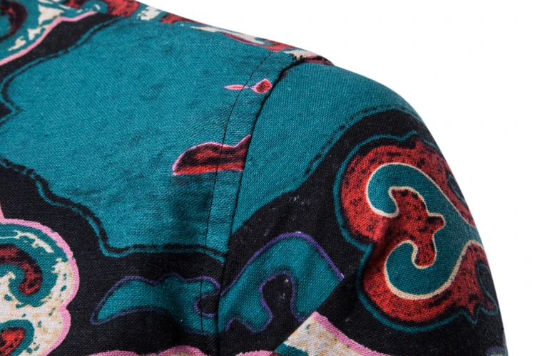 Men African Clothes Shirts Long Sleeve European Retro Flowers Colour Shirt Printing Male Blouse Tops Muslim Camisa Masculina
