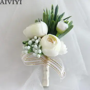 

Artificial Peony Flower Groom Brooch Men's Corsage Father Brothers Wedding Flowers Men's Suit Party Decoration