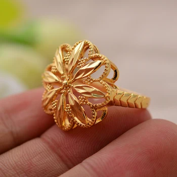 

NEW 24K Flower Dubai Gold Color Rings Women Wedding Jewelry Marry Ring India/Ethiopian/African/Nigerian/Kenya Items