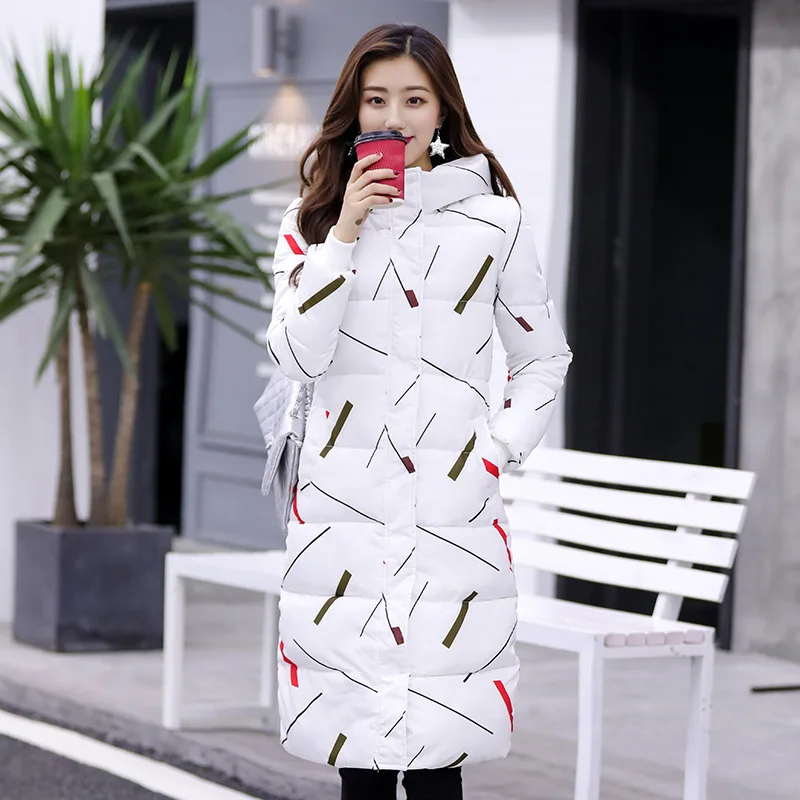 Winter Jacket Coat Women Hooded Cotton Padded Long Parkas New Women Coat Warm Slim Fit Printed Women Jacket