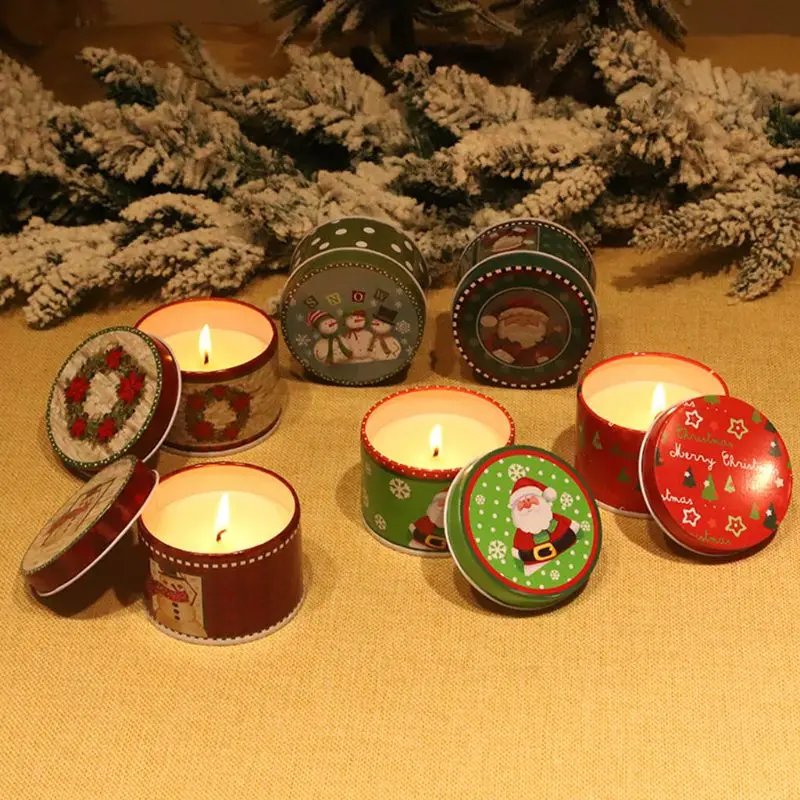 Рождественская жестяная коробка ароматы, Ароматерапия Ароматические Свечи Натуральный Соевый Воск Путешествия L69B