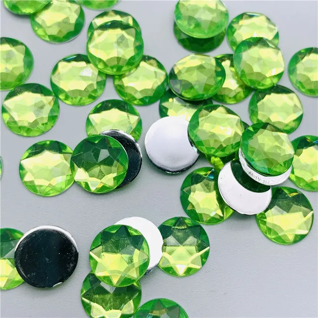 10 12 14 16 20mm Colorful Round Stones Flatback Acrylic Rhinestone Trim Scrapbook DIY Wedding Dress Accessories Costume Button fruit green