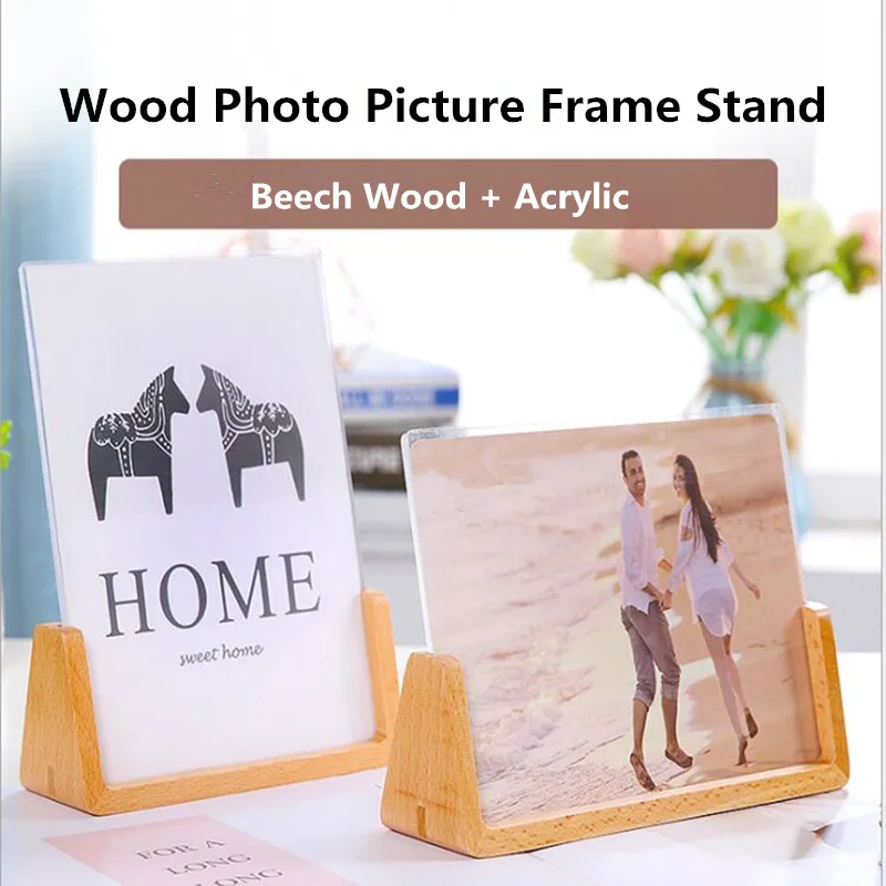 6 Inch Wood Table Holder Stands Clear Blank Acrylic Sheets Table Number Signs Wedding Signs Photo Picture Frame