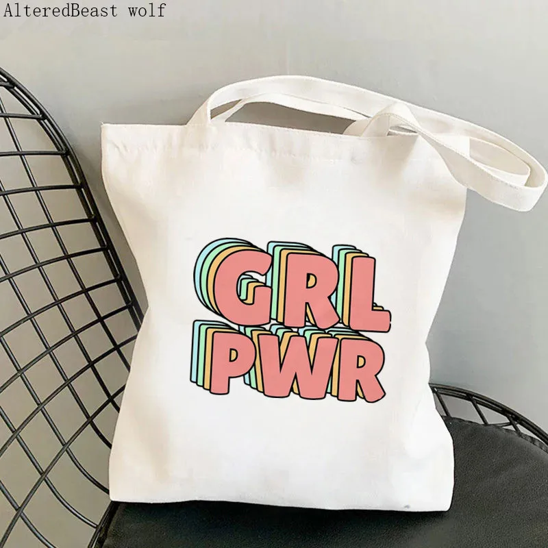 Women Shopper bag Together we make more girl power Bag Harajuku Shopping Canvas Shopper Bag girl handbag Tote Shoulder Lady Bag