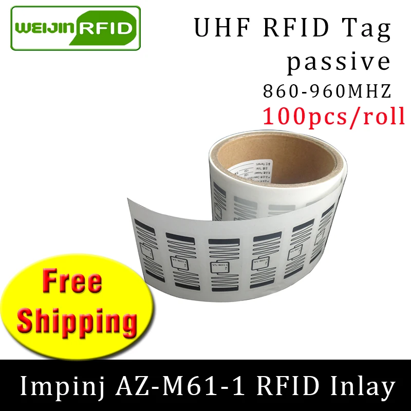 

RFID tag UHF sticker Impinj M61-1 wet inlay 915mhz868mhz 860-960MHZ MR6-P EPC 6C 50pcs free shipping adhesive passive RFID label