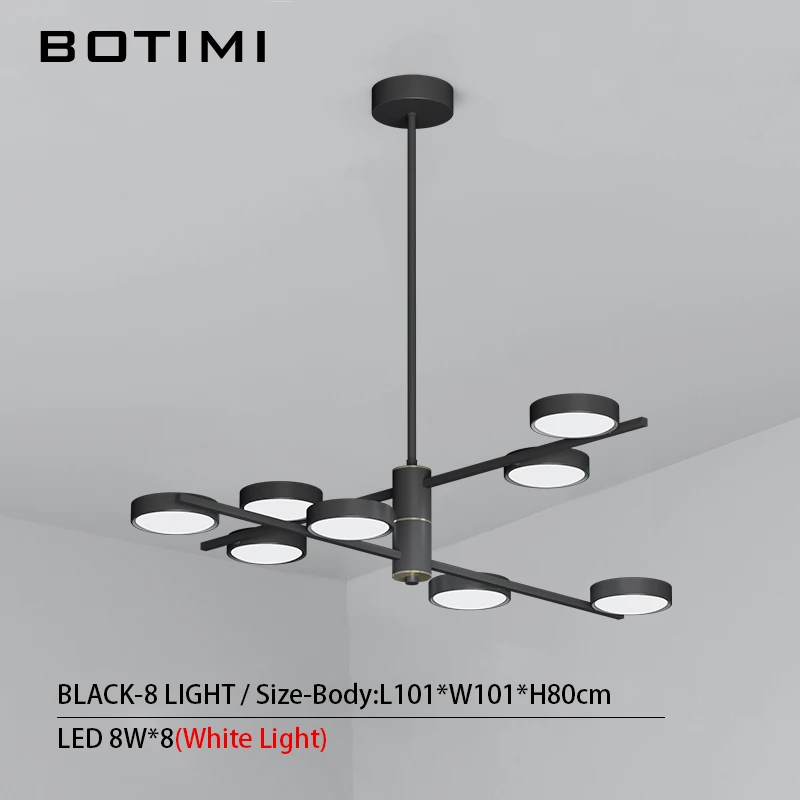 BOTIMI, современный светодиодный светильник 220 В, люстра для гостиной, Холла отеля, блестящая черная металлическая люстра для спальни, подвесные светильники для столовой - Цвет абажура: 8 Light-Black