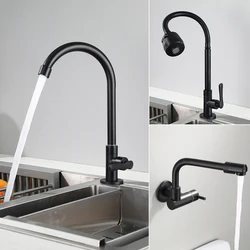 Kitchen Black Faucet Pull Out Kitchen Sink Water Tap Single Handle Mixer Tap 360 Rotation Cold Water 304 Stainless Steel  Faucet