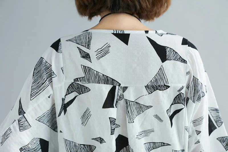 Хорошее качество, женская одежда, новинка, blusas feminina, весна-лето, стиль, корейский топ с геометрическим рисунком, свободная футболка K0534