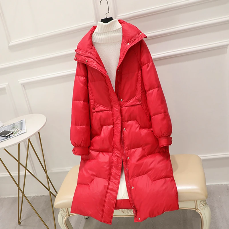 FTLZZ Winter Stand Collar Solid Long Down Jacket