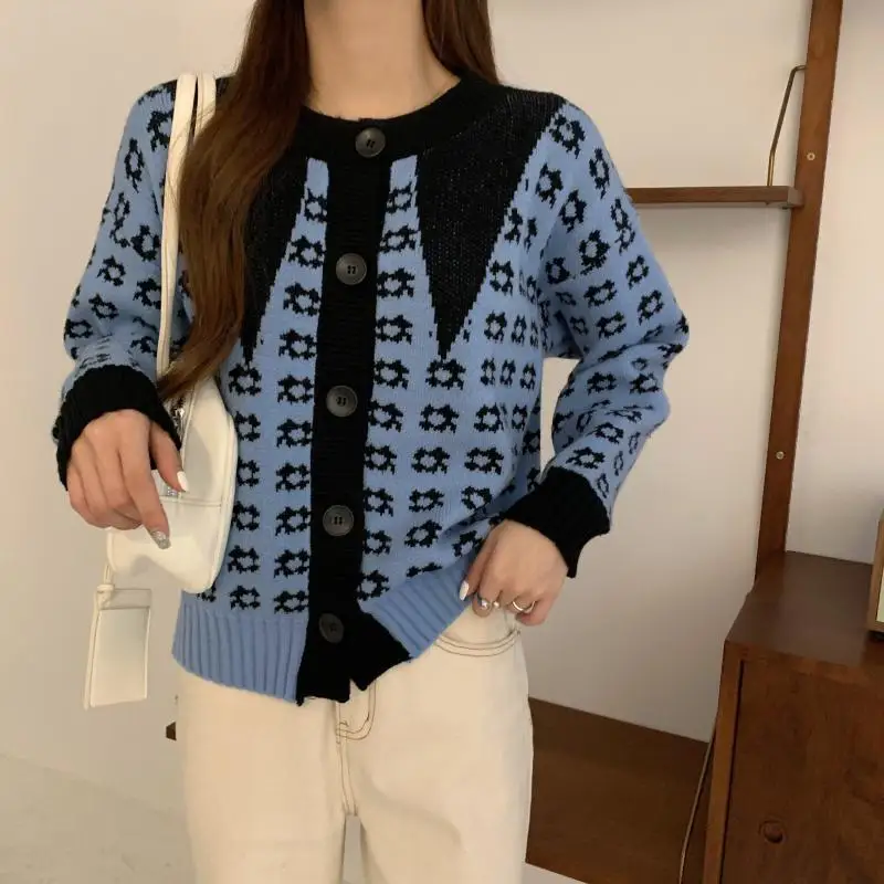 

Flower Knitted Cardigan Sweater Women Buttons Knit Sweaters Coat Female Vintage Korean O-Neck Breasted Autumn Winter Sweaters