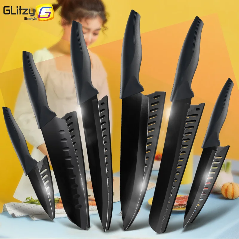 

Kitchen Knife 3.5'' 5'' 7'' 8'' Chef X50CrMov15 Stainless Steel Non Stick Blade Bread Slicer Utility Santoku Knives 6 Pieces Set