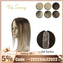 VeSunny Crown Hairpiece Mono Base Topper Real Human Hair Hand Made Toupee with Clips 12x6 cm Balayage Highlighted Color