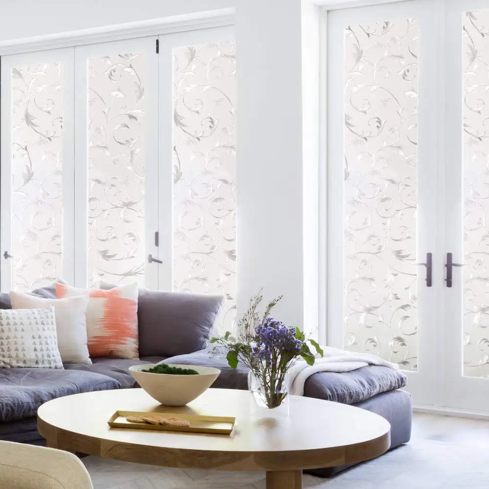 Vine Pattern Glass Sticker Static Cling Reusable Embossing Etched Multi-Size Heat-Control Window Covering17.77''by78.7''
