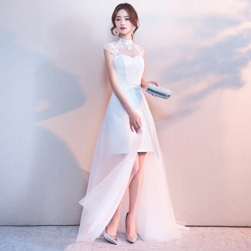 White Women Lace Wedding Party Dress Luxury Elegant Banquet Long Oriental Lady Slim Prom Cheongsam Gowns Vestido XS-3XL