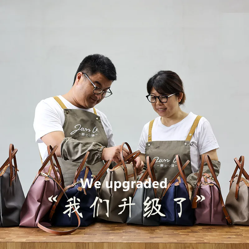 Zipper Tote Bags For Women Nylon With Real Leather Handbag High Quality Single Shoulder Bag 3
